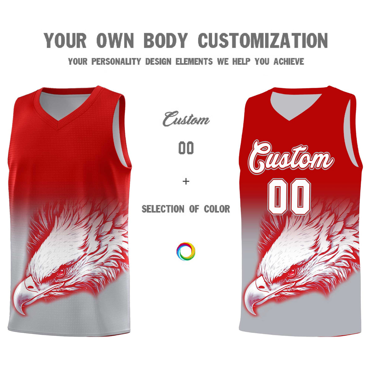 Custom Red Gray Eagle Pattern Graffiti Pattern Sports Uniform Basketball Jersey