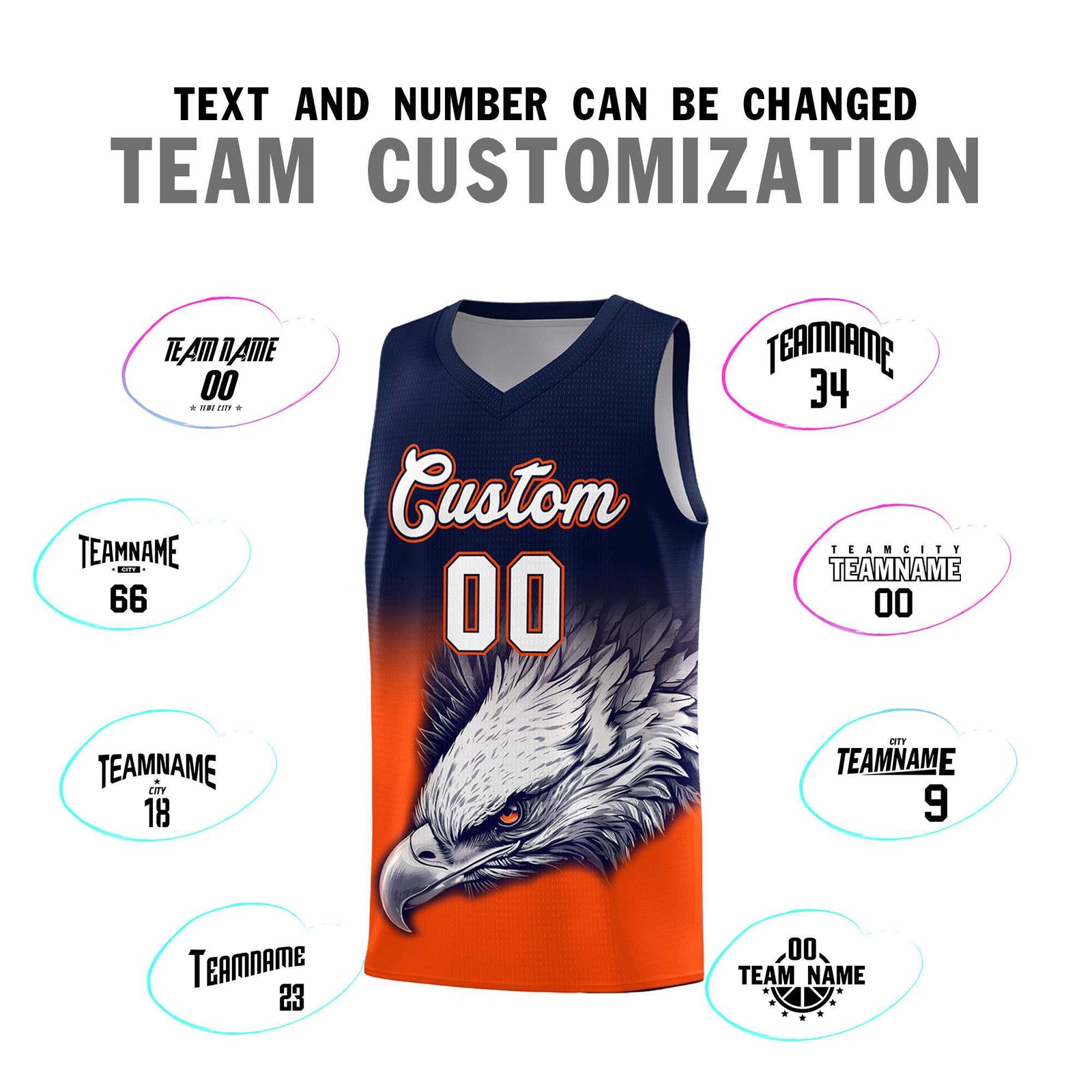 Custom Navy Orange Eagle Pattern Graffiti Pattern Sports Uniform Basketball Jersey
