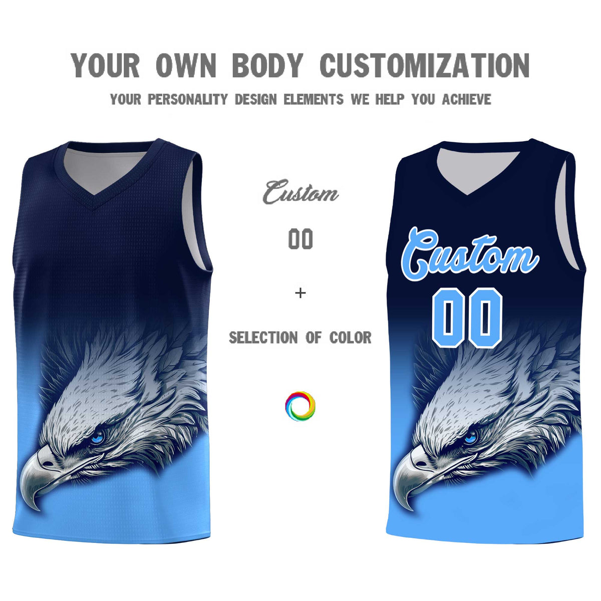 Custom Navy Powder Blue Eagle Pattern Graffiti Pattern Sports Uniform Basketball Jersey