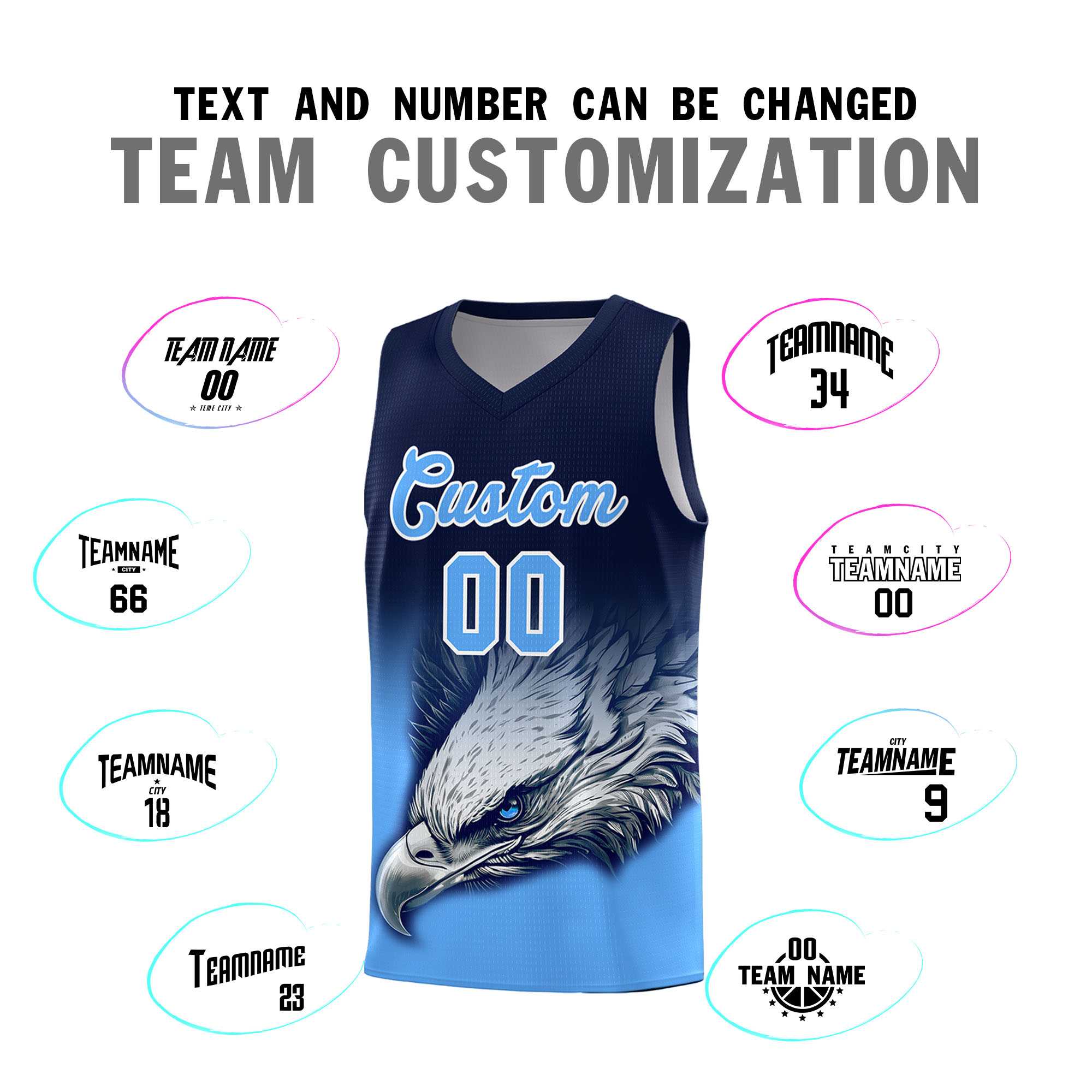 Custom Navy Powder Blue Eagle Pattern Graffiti Pattern Sports Uniform Basketball Jersey