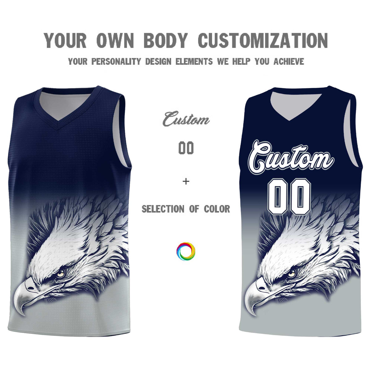 Custom Navy Gray Eagle Pattern Graffiti Pattern Sports Uniform Basketball Jersey
