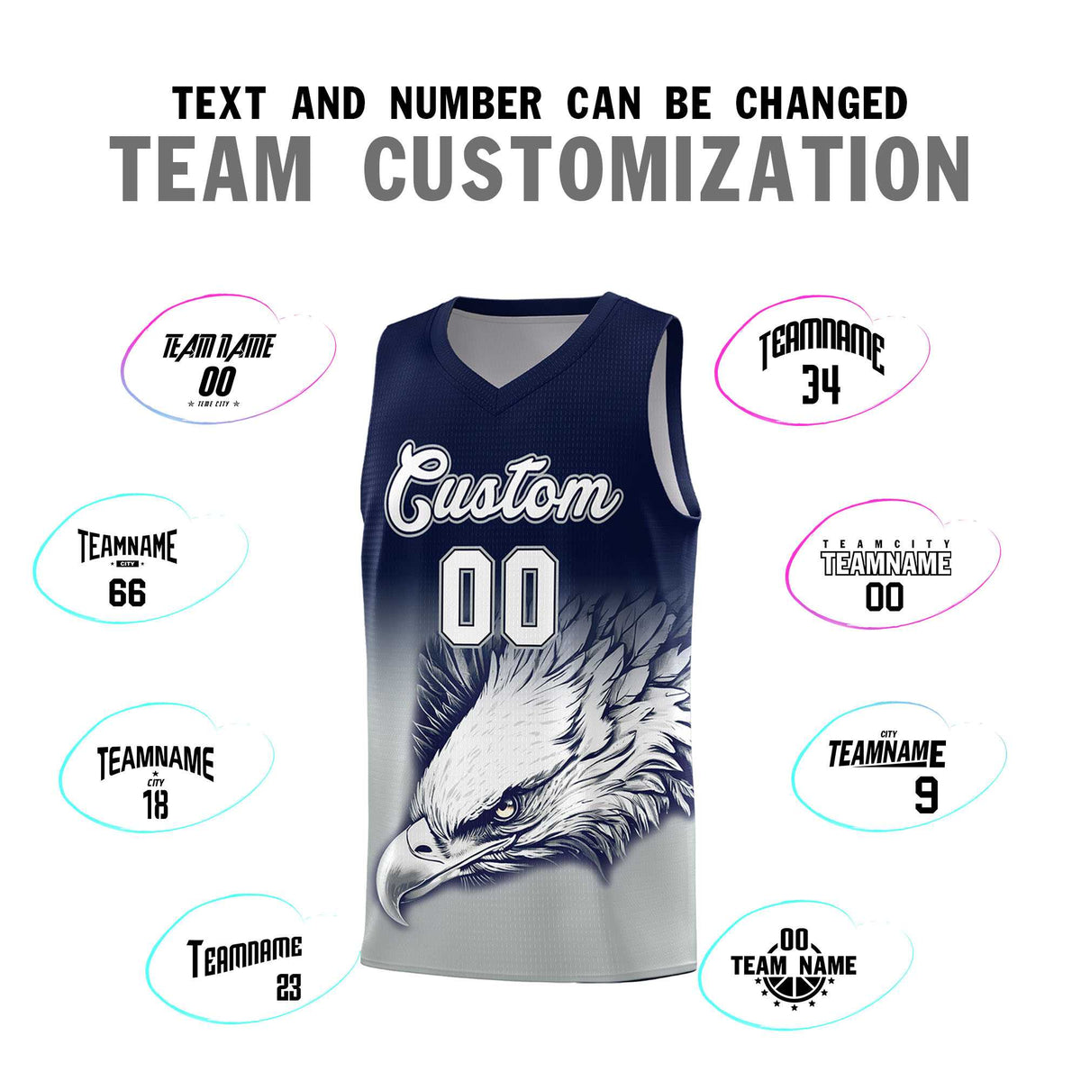 Custom Navy Gray Eagle Pattern Graffiti Pattern Sports Uniform Basketball Jersey
