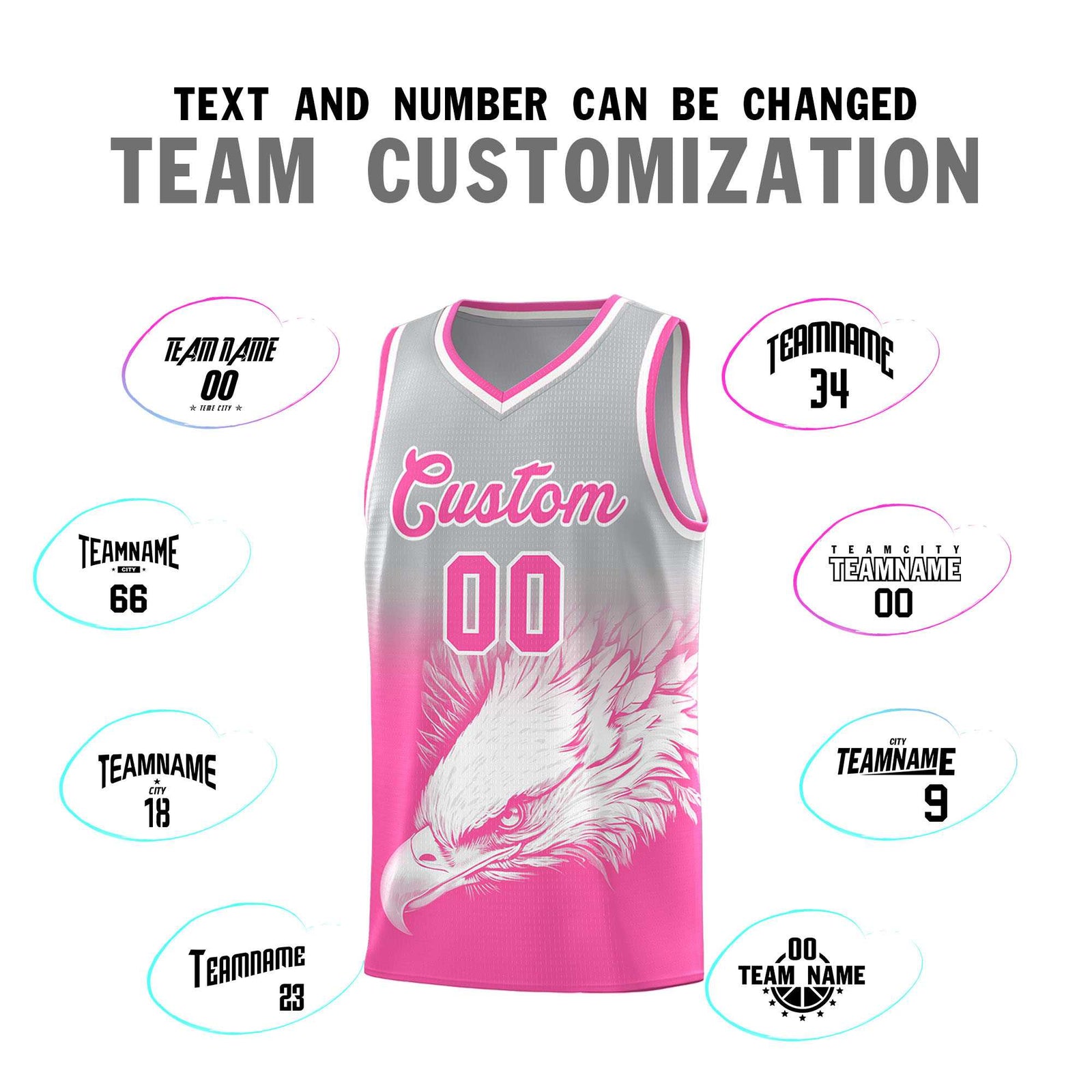 Custom Gray Pink Eagle Pattern Graffiti Pattern Sports Uniform Basketball Jersey