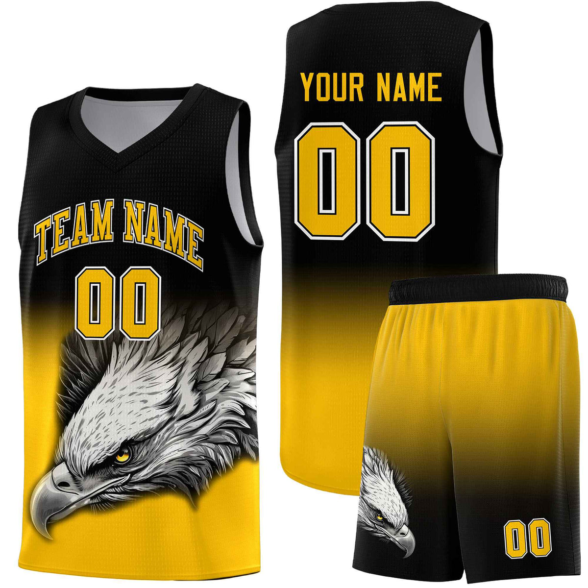 Custom Black Yellow Eagle Pattern Graffiti Pattern Sports Uniform Basketball Jersey