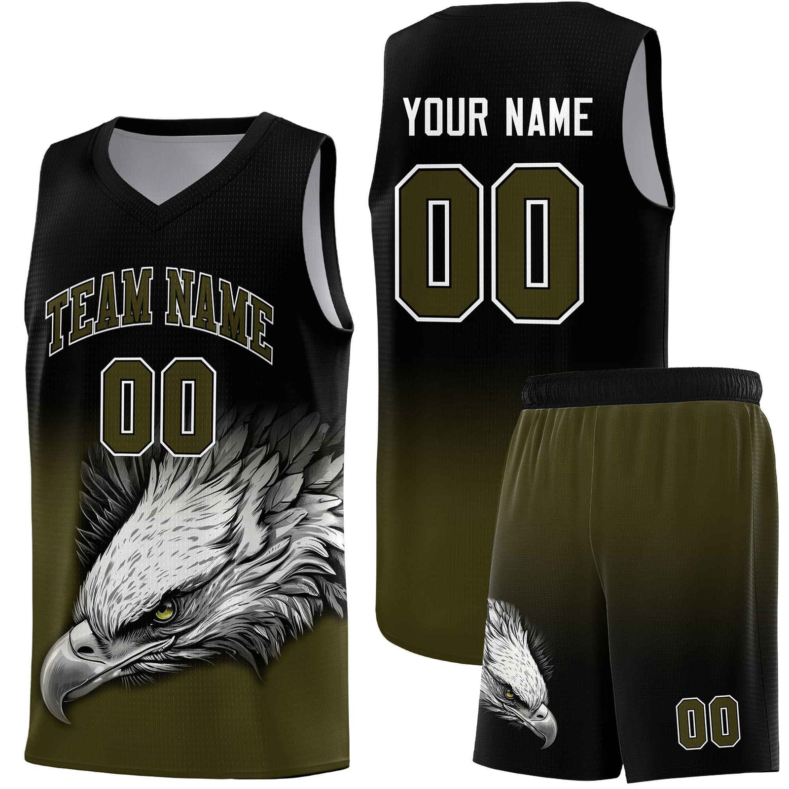 Custom Black Olive Eagle Pattern Graffiti Pattern Sports Uniform Basketball Jersey