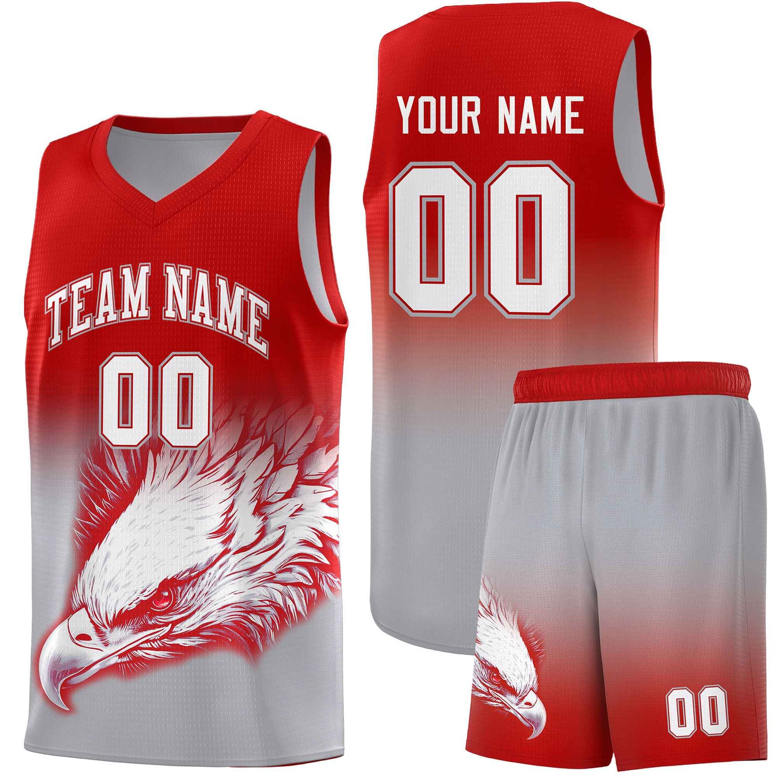 Custom Red Gray Eagle Pattern Graffiti Pattern Sports Uniform Basketball Jersey