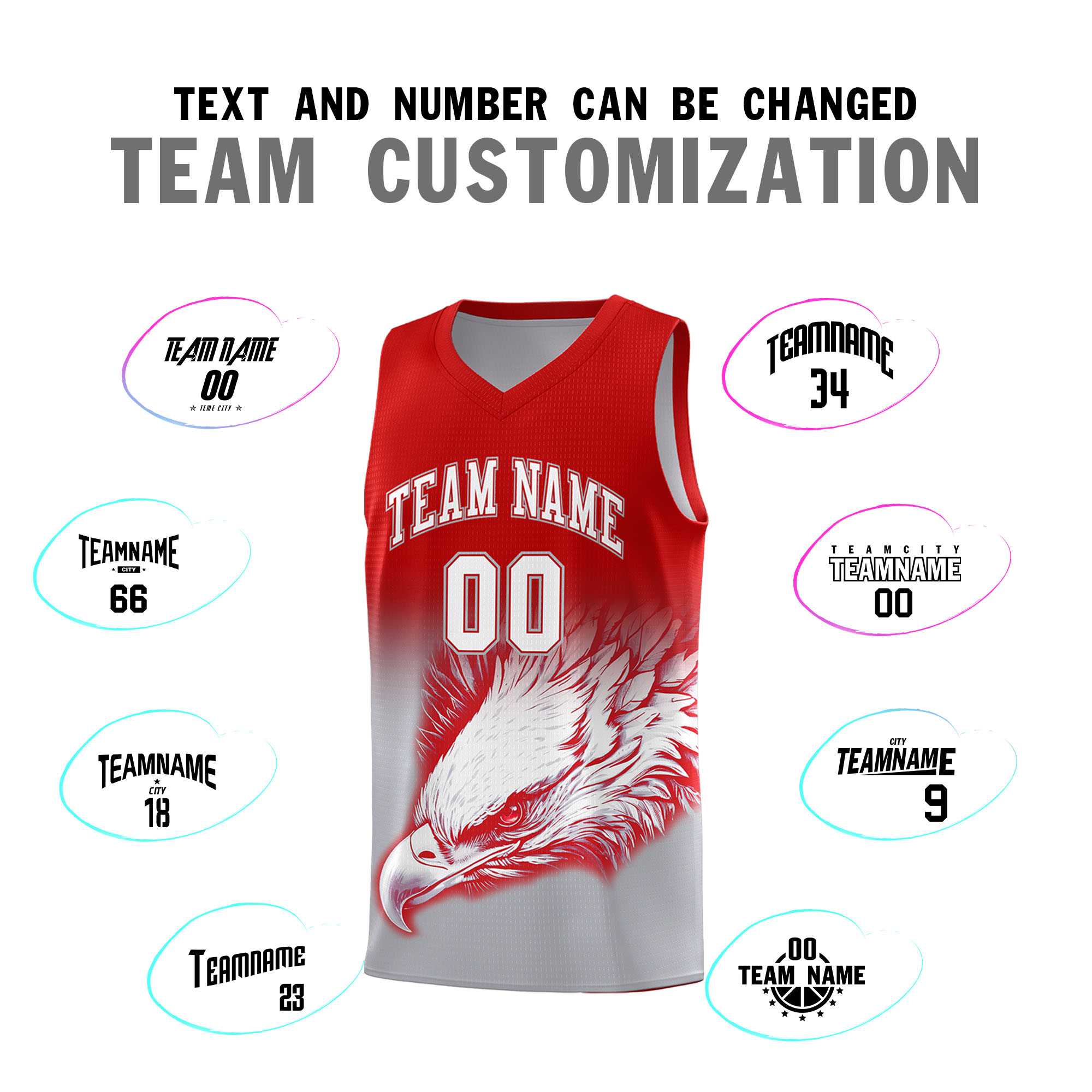 Custom Red Gray Eagle Pattern Graffiti Pattern Sports Uniform Basketball Jersey