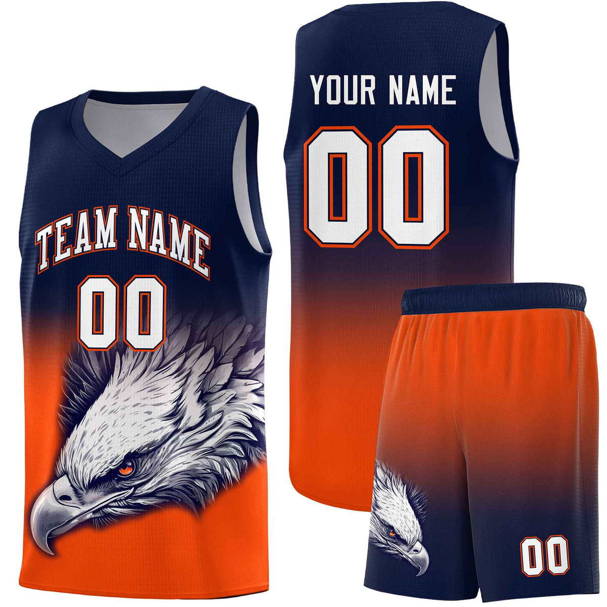 Custom Navy Orange Eagle Pattern Graffiti Pattern Sports Uniform Basketball Jersey