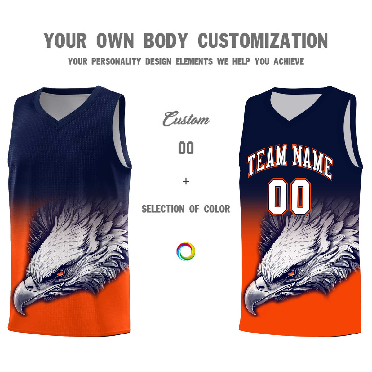 Custom Navy Orange Eagle Pattern Graffiti Pattern Sports Uniform Basketball Jersey
