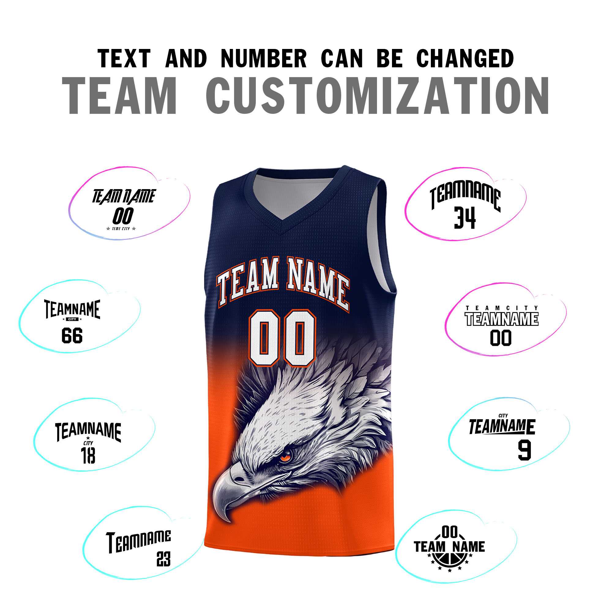Custom Navy Orange Eagle Pattern Graffiti Pattern Sports Uniform Basketball Jersey