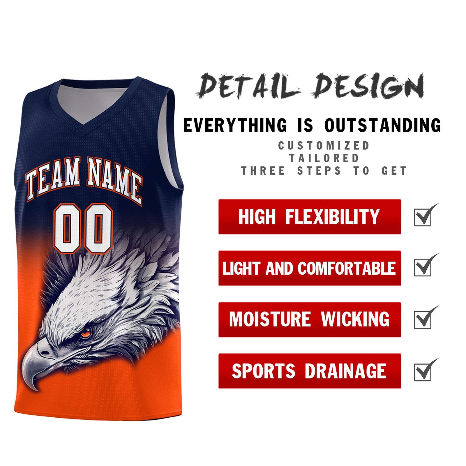 Custom Navy Orange Eagle Pattern Graffiti Pattern Sports Uniform Basketball Jersey