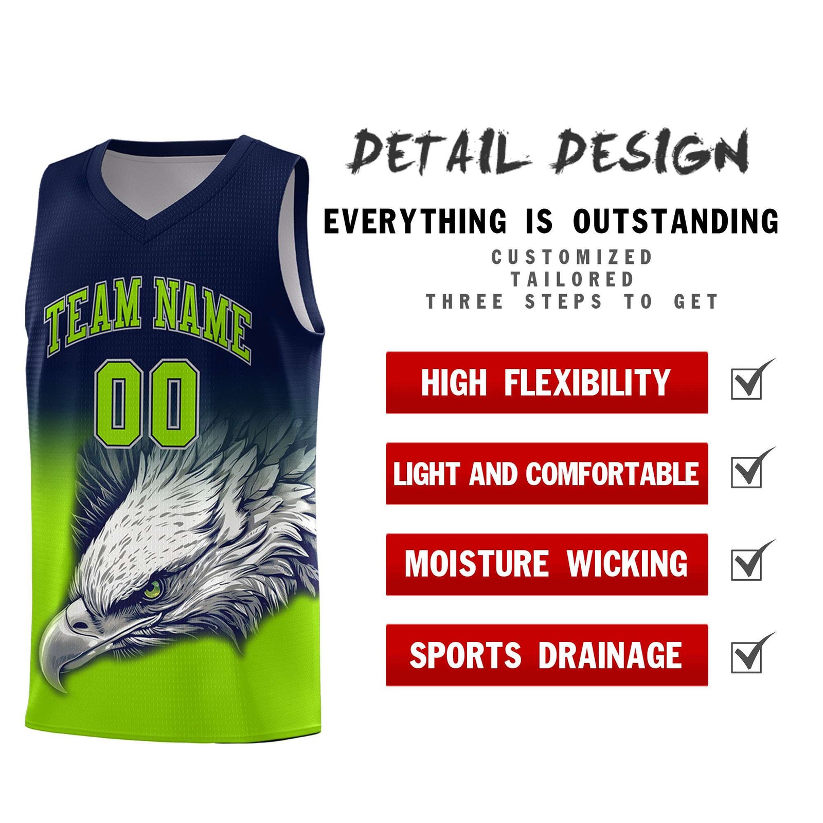 Custom Navy Neon Green Eagle Pattern Graffiti Pattern Sports Uniform Basketball Jersey