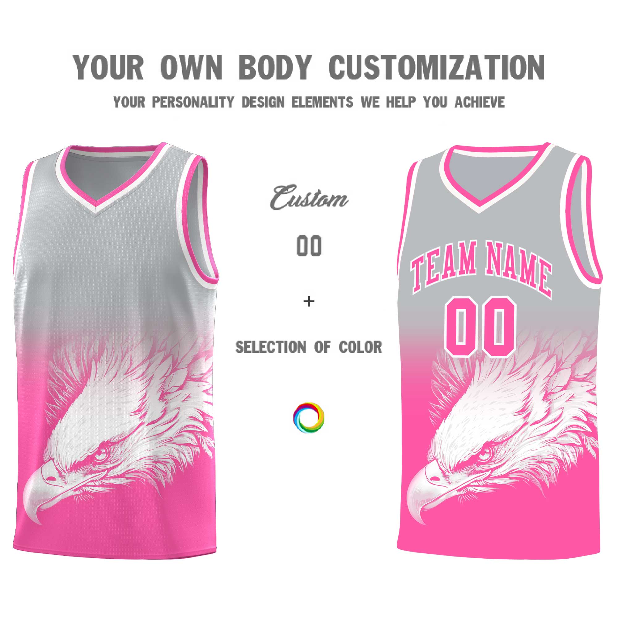 Custom Gray Pink Eagle Pattern Graffiti Pattern Sports Uniform Basketball Jersey