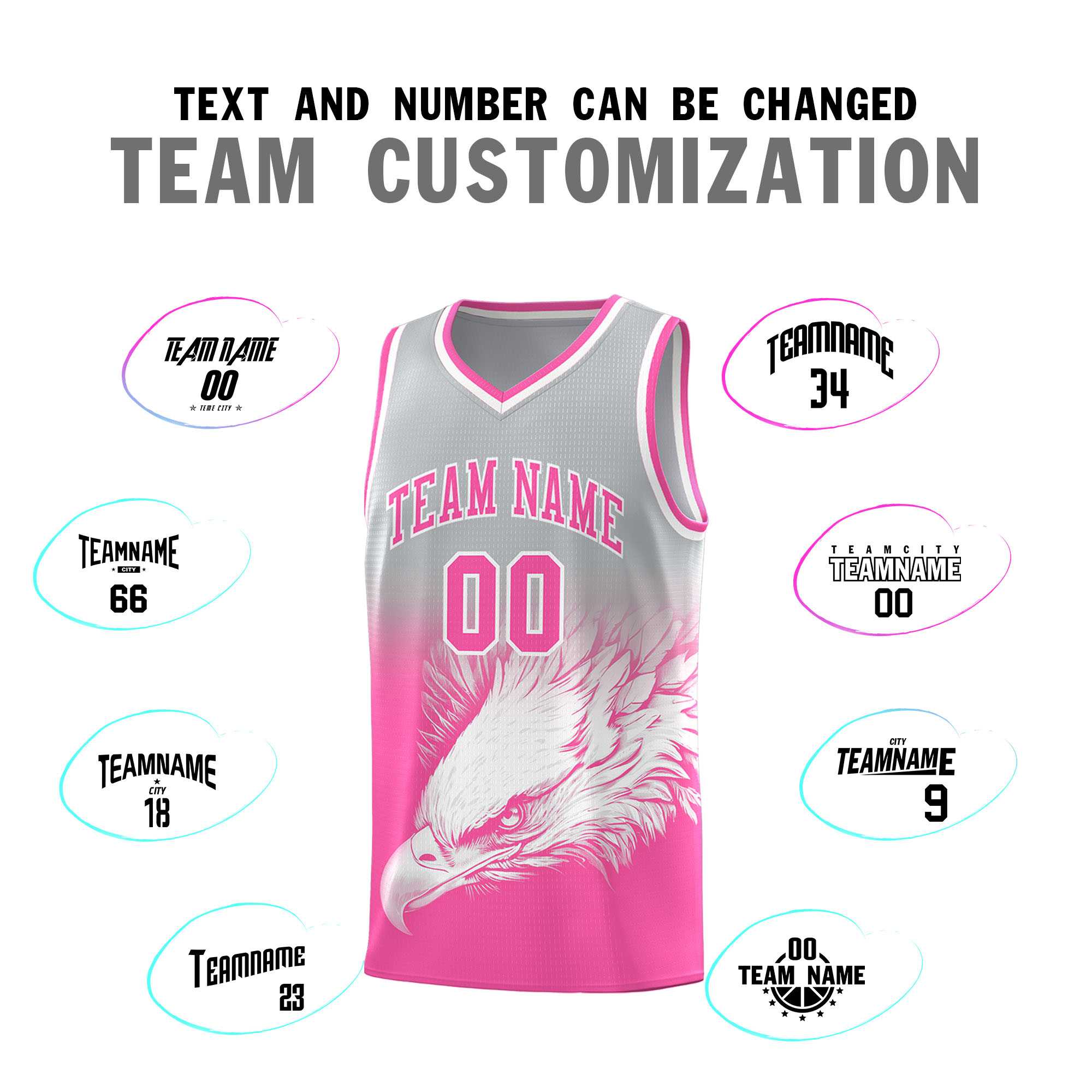 Custom Gray Pink Eagle Pattern Graffiti Pattern Sports Uniform Basketball Jersey