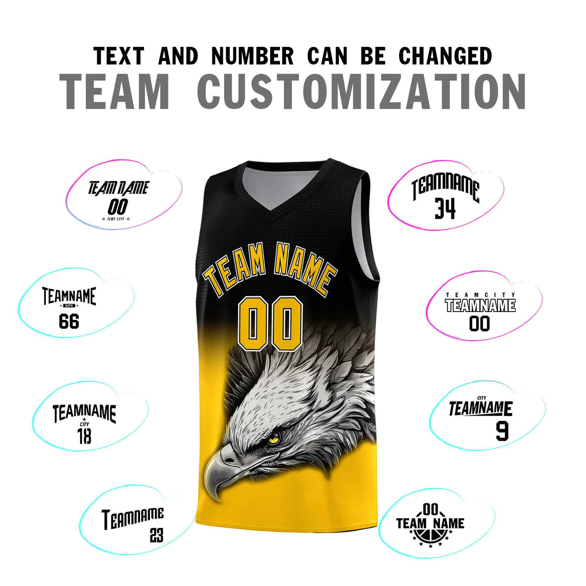 Custom Black Yellow Eagle Pattern Graffiti Pattern Sports Uniform Basketball Jersey