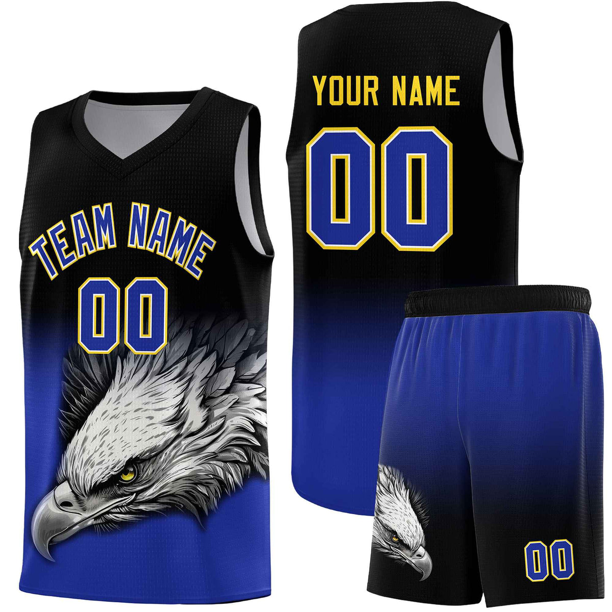 Custom Black Yellow Eagle Pattern Graffiti Pattern Sports Uniform Basketball Jersey