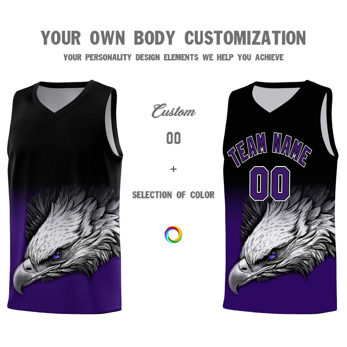 Custom Black Purple Eagle Pattern Graffiti Pattern Sports Uniform Basketball Jersey