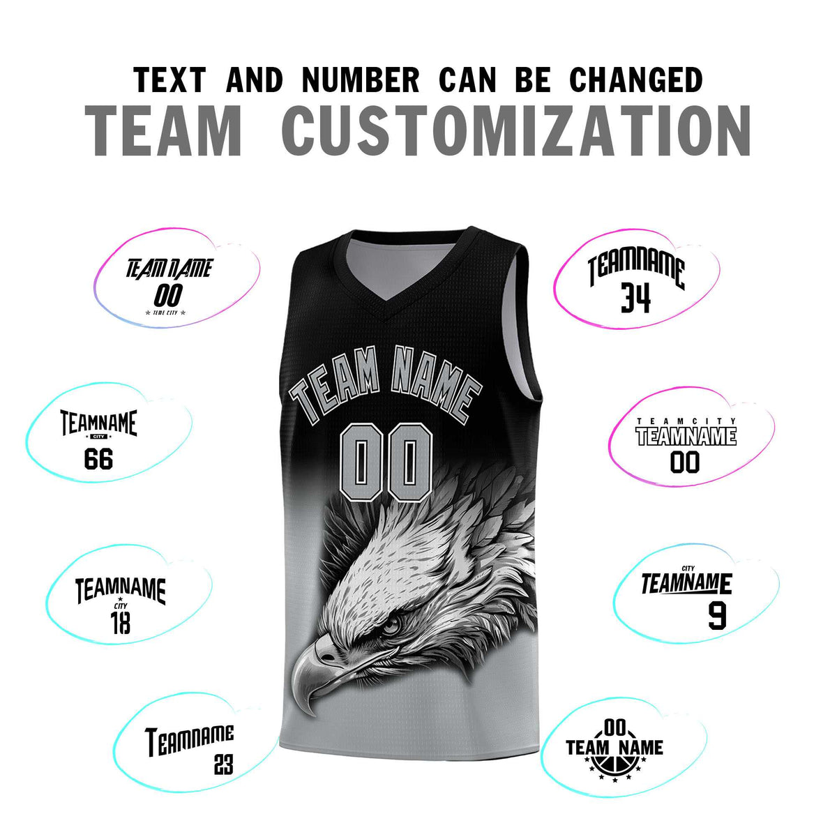 Custom Black Gray Eagle Pattern Graffiti Pattern Sports Uniform Basketball Jersey