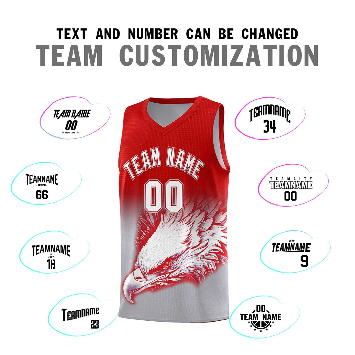 Custom Red Gray Eagle Pattern Graffiti Pattern Sports Uniform Basketball Jersey