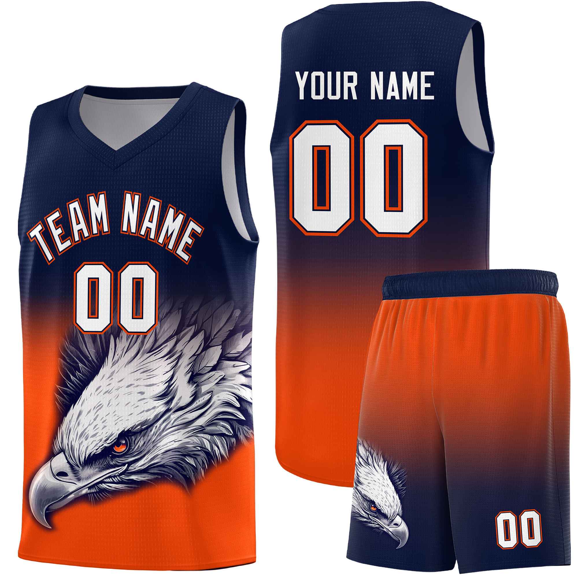 Custom Navy Orange Eagle Pattern Graffiti Pattern Sports Uniform Basketball Jersey