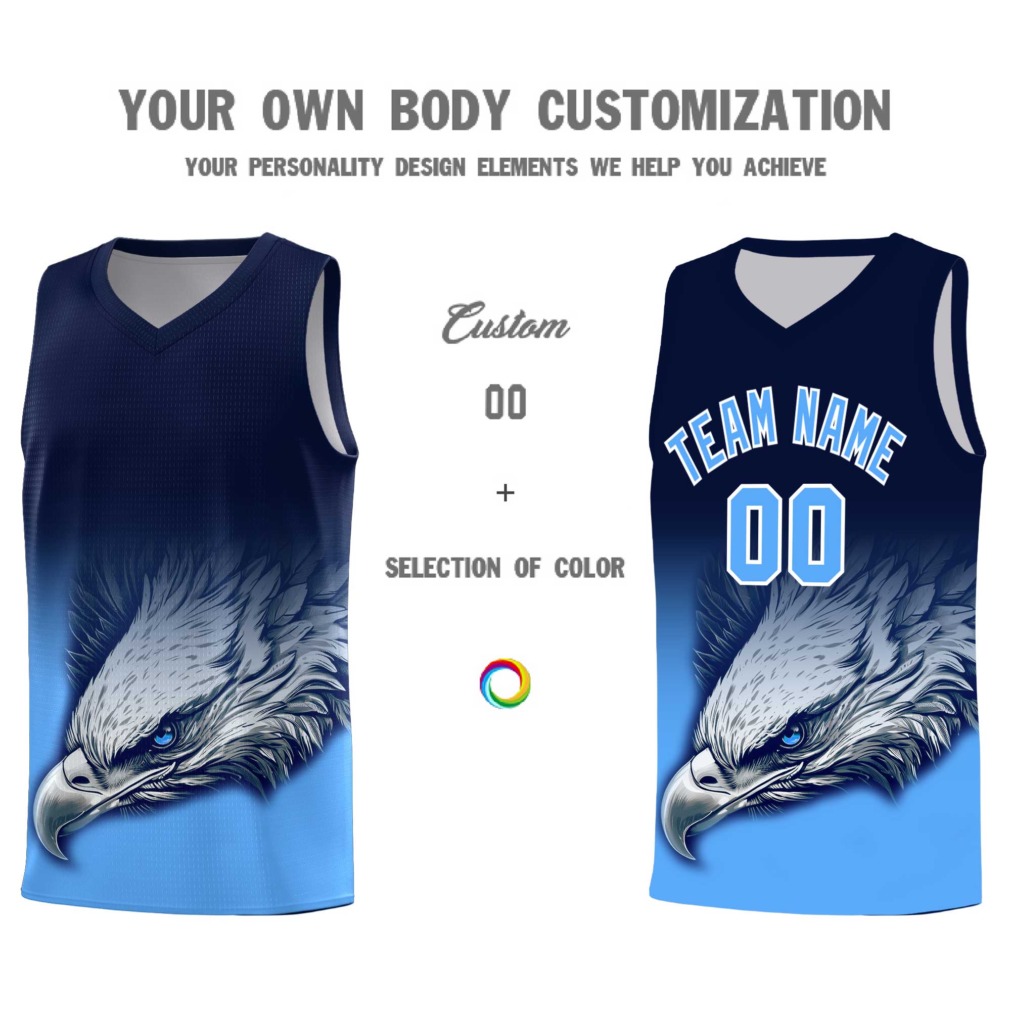 Custom Navy Powder Blue Eagle Pattern Graffiti Pattern Sports Uniform Basketball Jersey