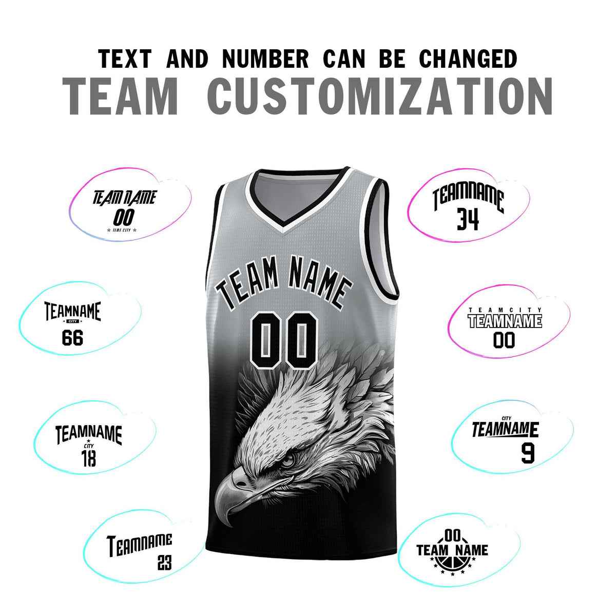 Custom Gray Black Eagle Pattern Graffiti Pattern Sports Uniform Basketball Jersey