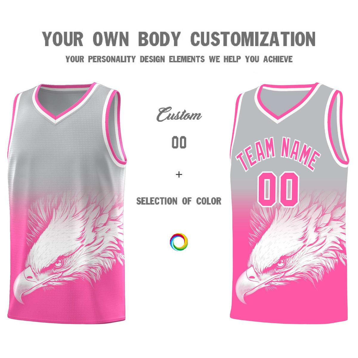 Custom Gray Pink Eagle Pattern Graffiti Pattern Sports Uniform Basketball Jersey