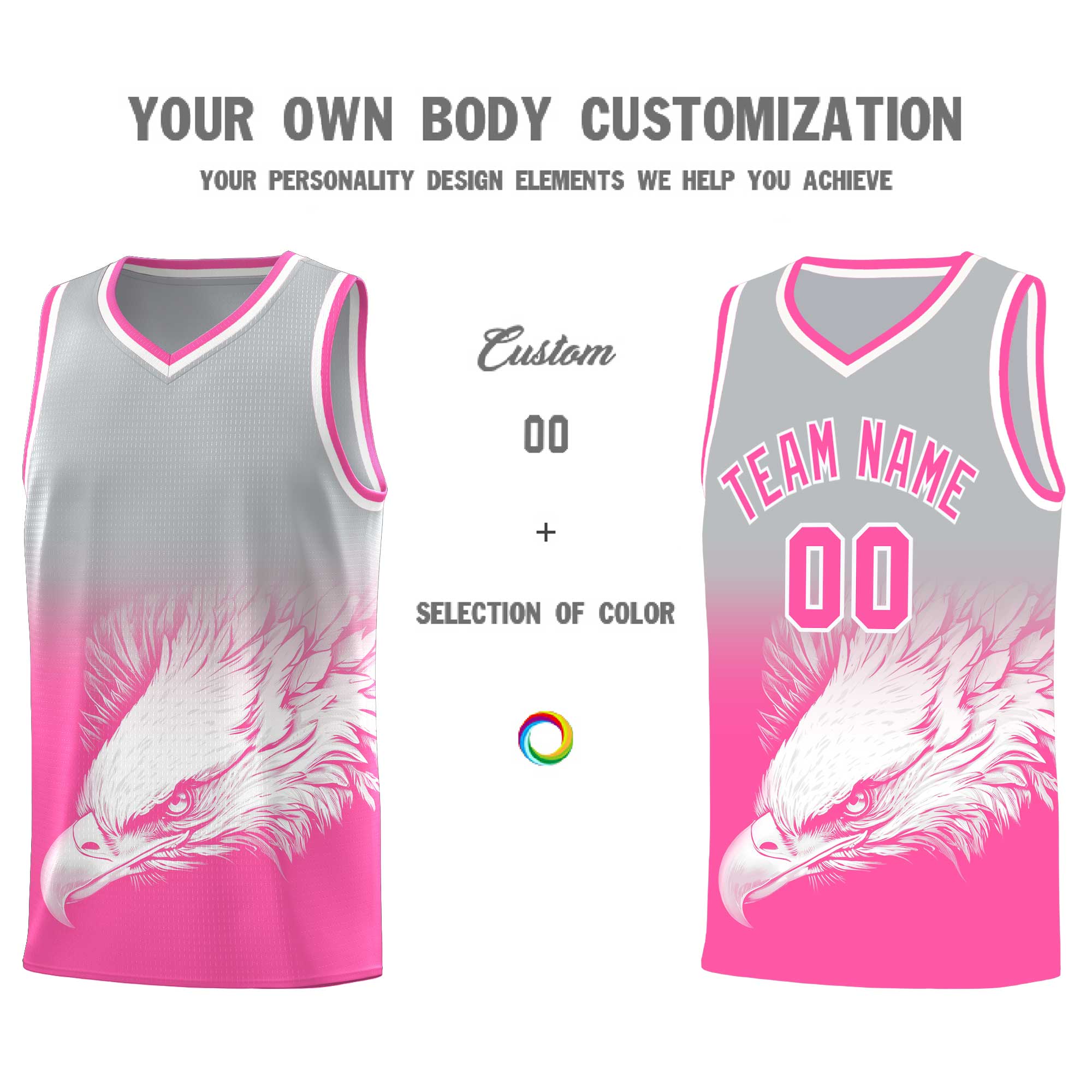 Custom Gray Pink Eagle Pattern Graffiti Pattern Sports Uniform Basketball Jersey