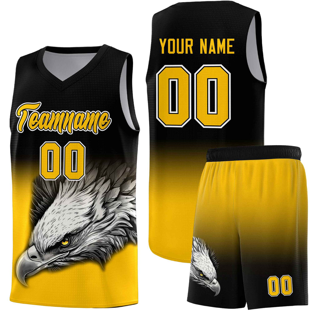 Custom Black Yellow Eagle Pattern Graffiti Pattern Sports Uniform Basketball Jersey