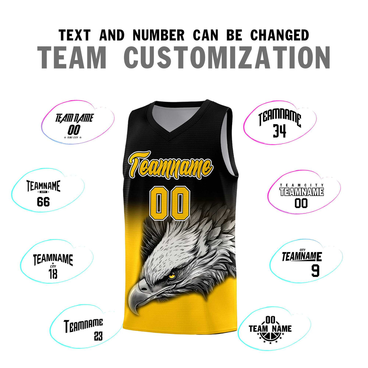 Custom Black Yellow Eagle Pattern Graffiti Pattern Sports Uniform Basketball Jersey
