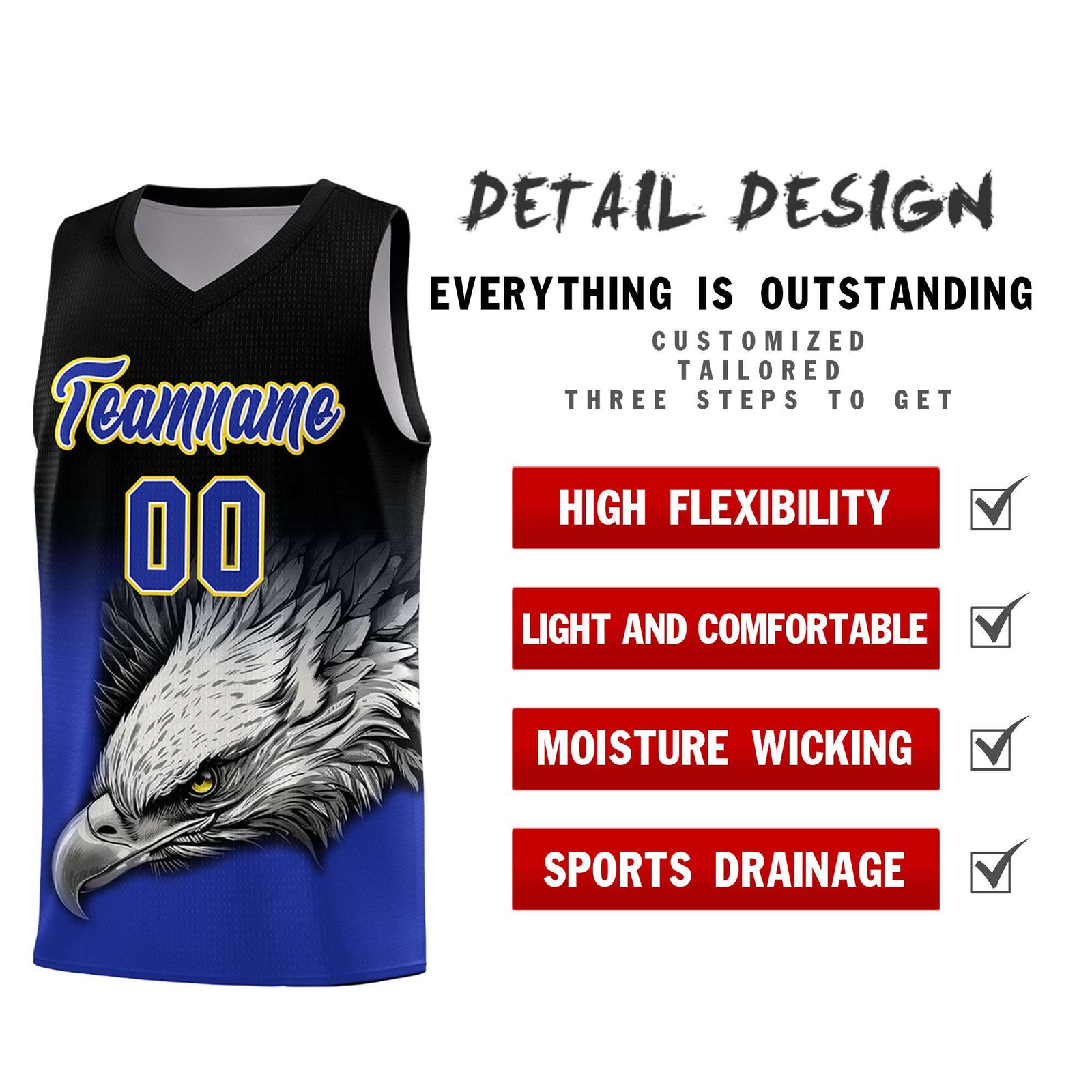 Custom Black Yellow Eagle Pattern Graffiti Pattern Sports Uniform Basketball Jersey