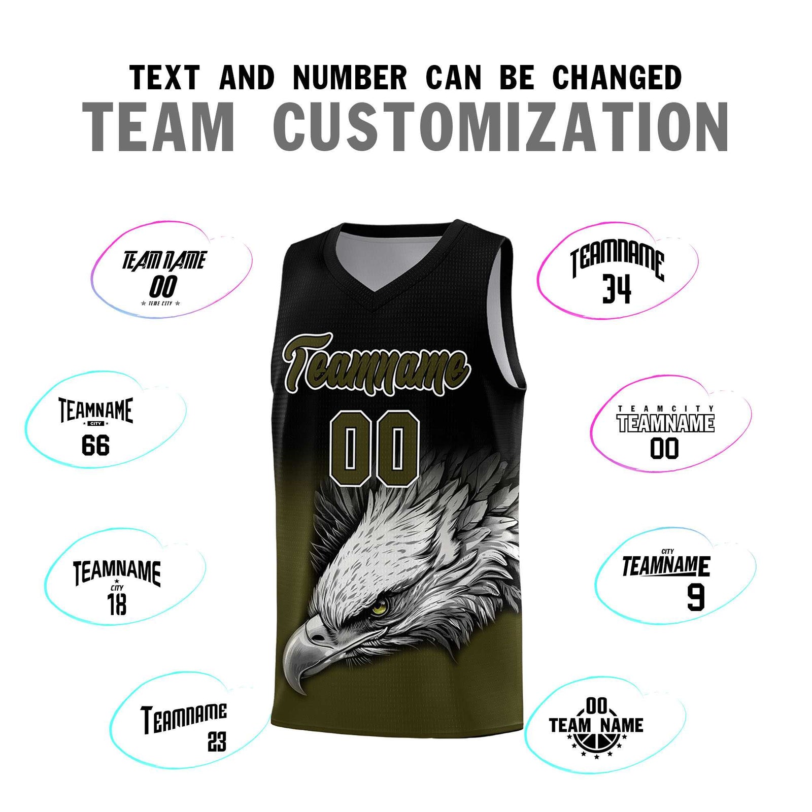 Custom Black Olive Eagle Pattern Graffiti Pattern Sports Uniform Basketball Jersey
