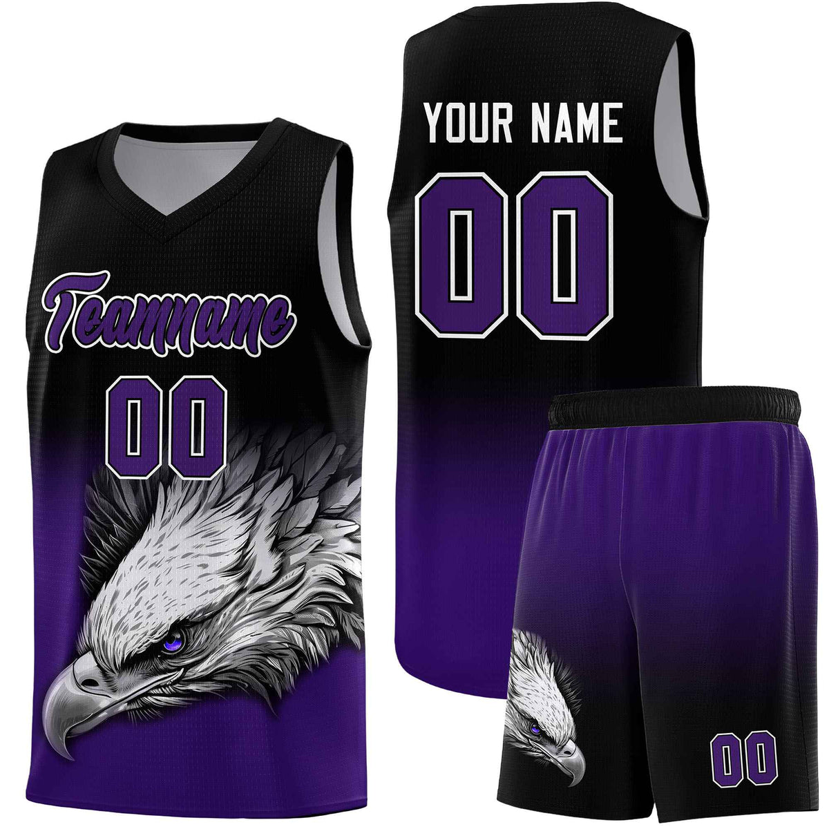 Custom Black Purple Eagle Pattern Graffiti Pattern Sports Uniform Basketball Jersey