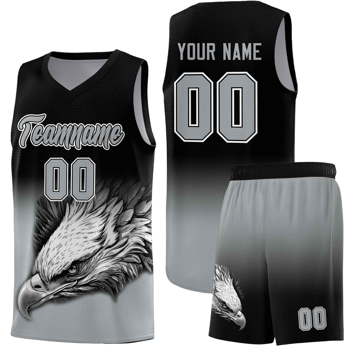 Custom Black Gray Eagle Pattern Graffiti Pattern Sports Uniform Basketball Jersey