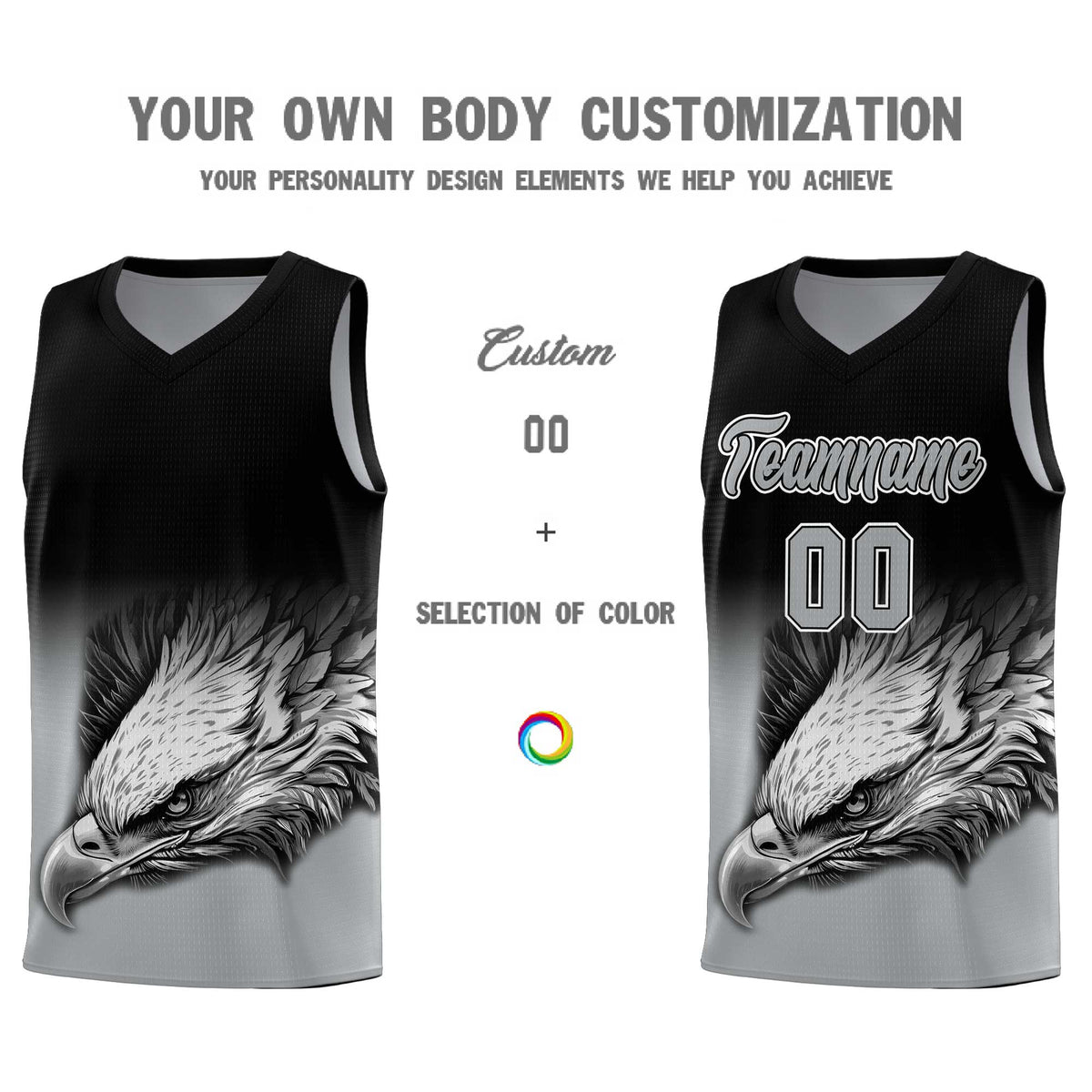 Custom Black Gray Eagle Pattern Graffiti Pattern Sports Uniform Basketball Jersey