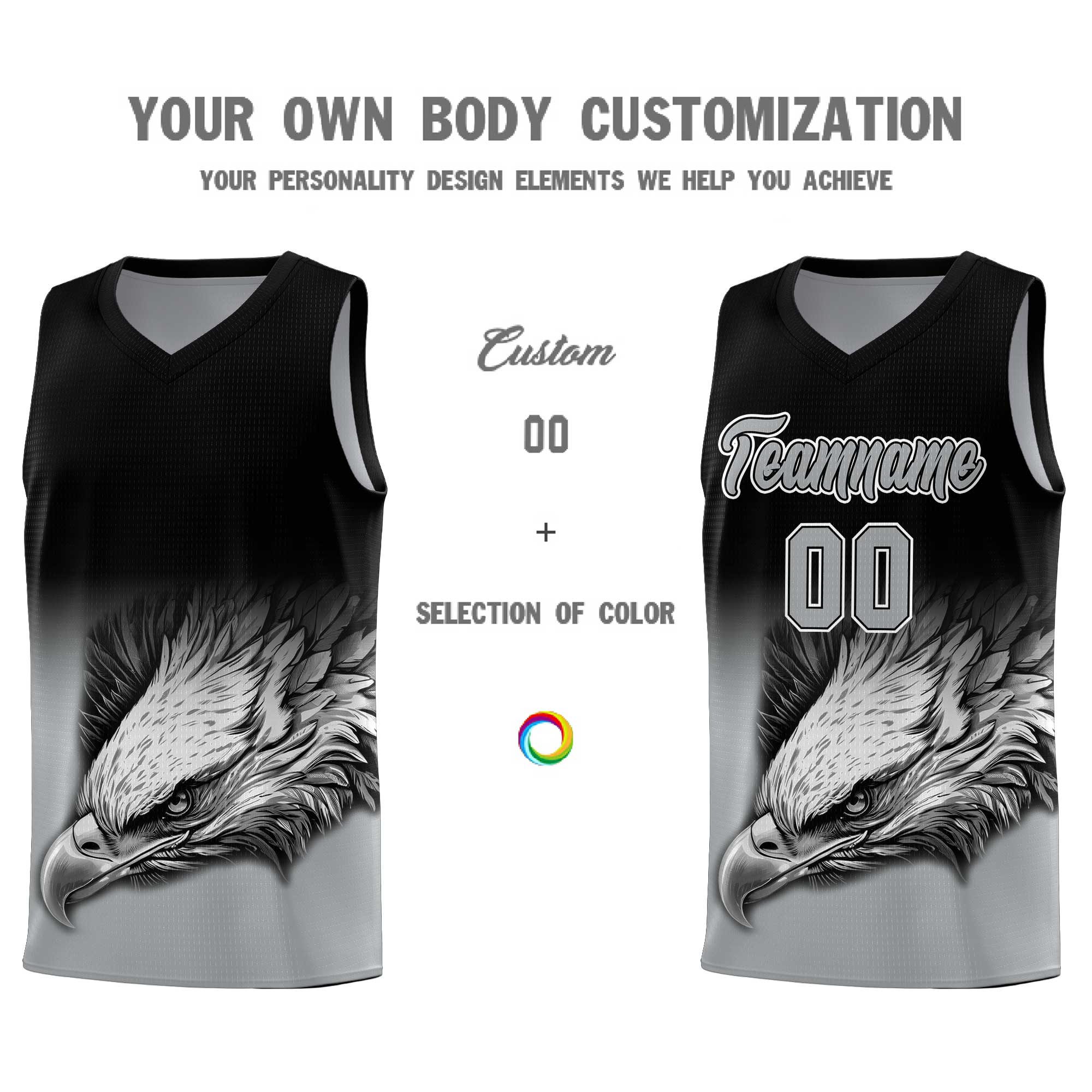 Custom Black Gray Eagle Pattern Graffiti Pattern Sports Uniform Basketball Jersey