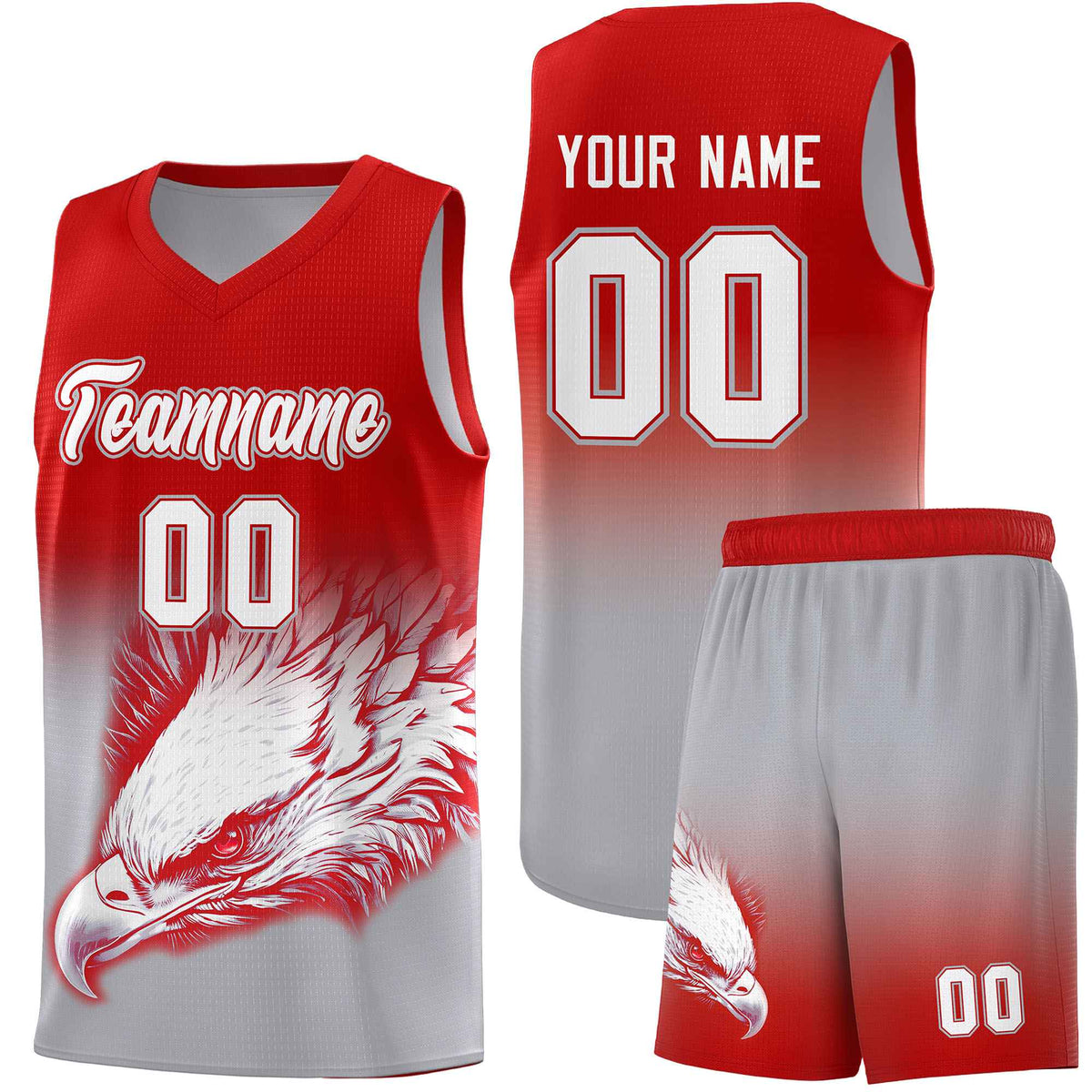 Custom Red Gray Eagle Pattern Graffiti Pattern Sports Uniform Basketball Jersey