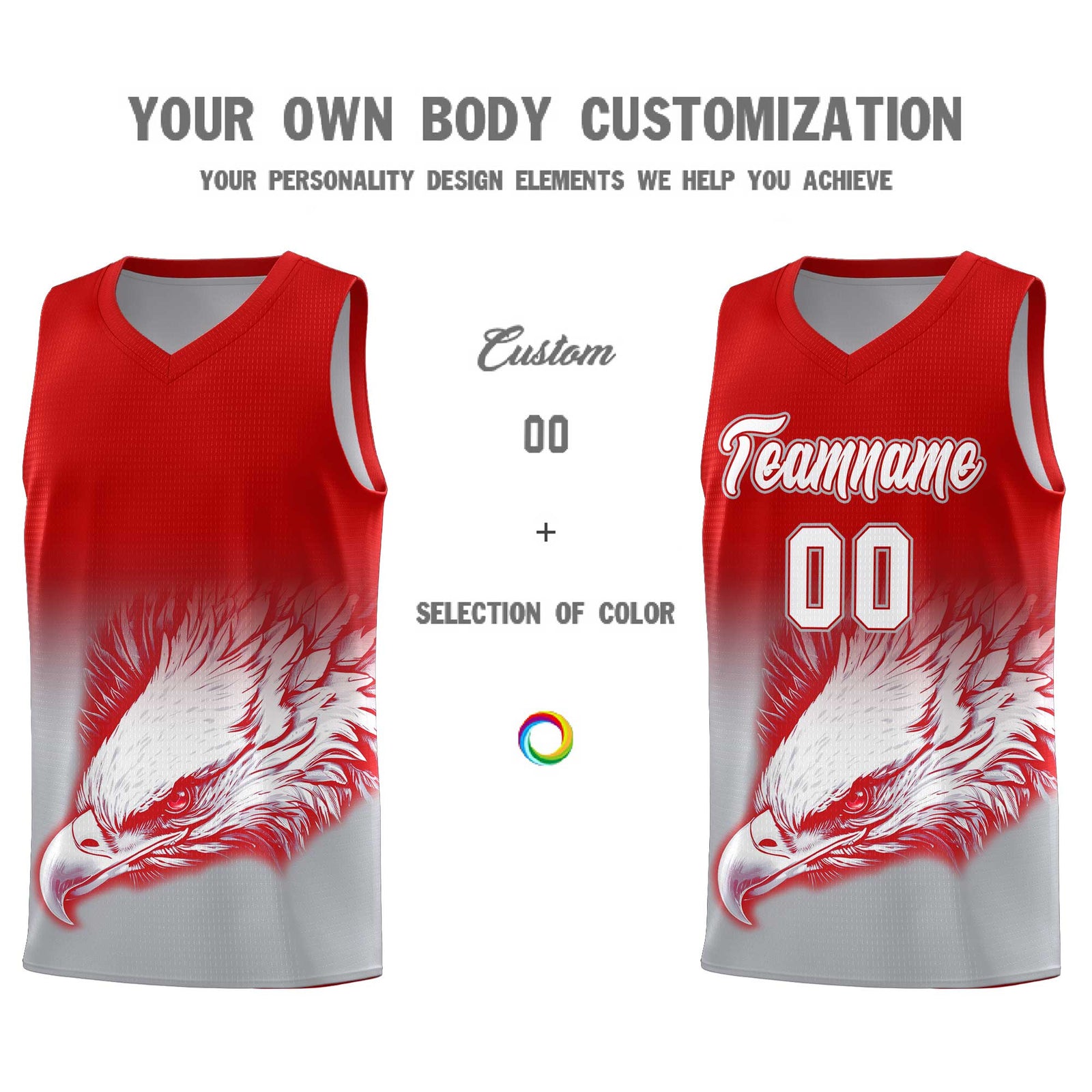 Custom Red Gray Eagle Pattern Graffiti Pattern Sports Uniform Basketball Jersey