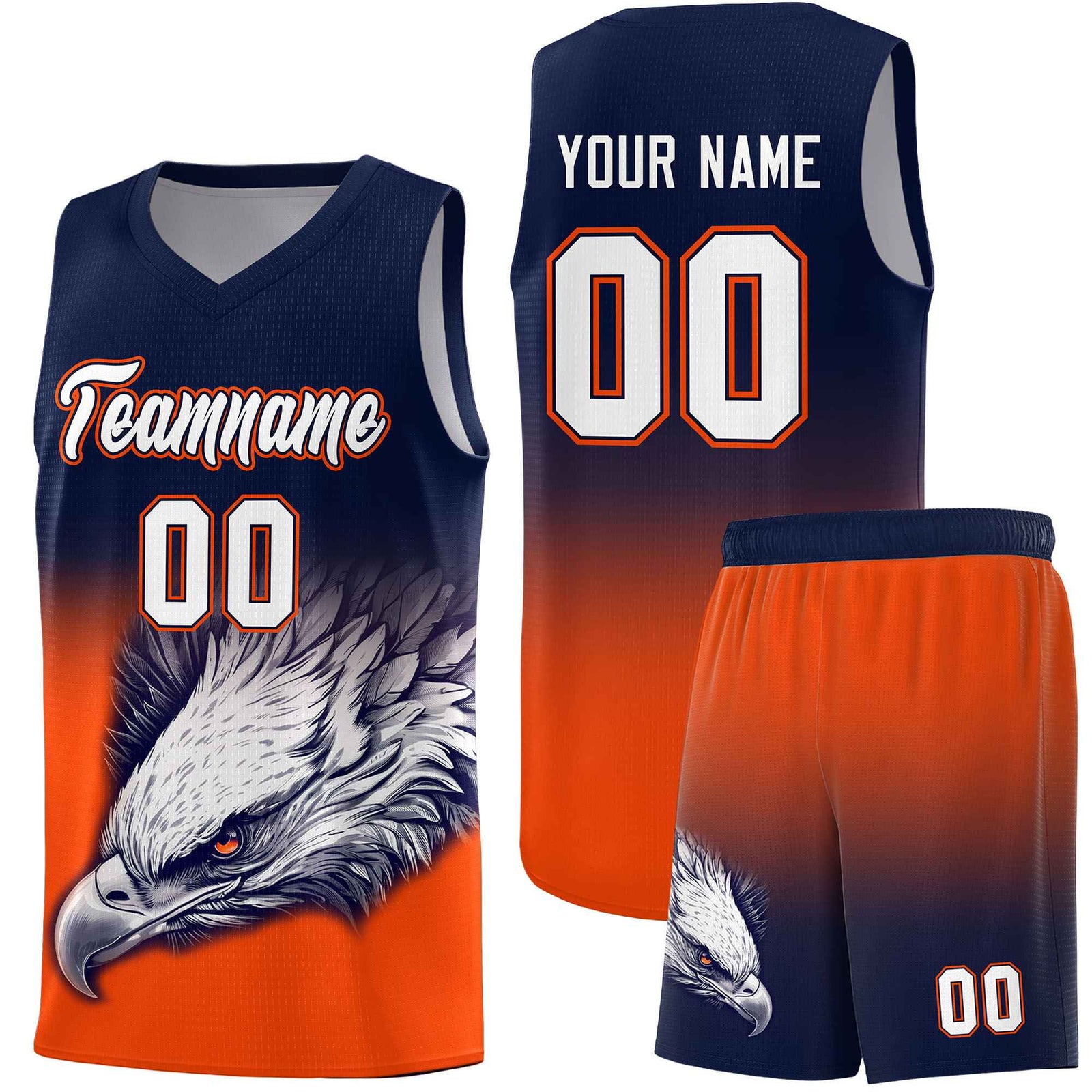 Custom Navy Orange Eagle Pattern Graffiti Pattern Sports Uniform Basketball Jersey