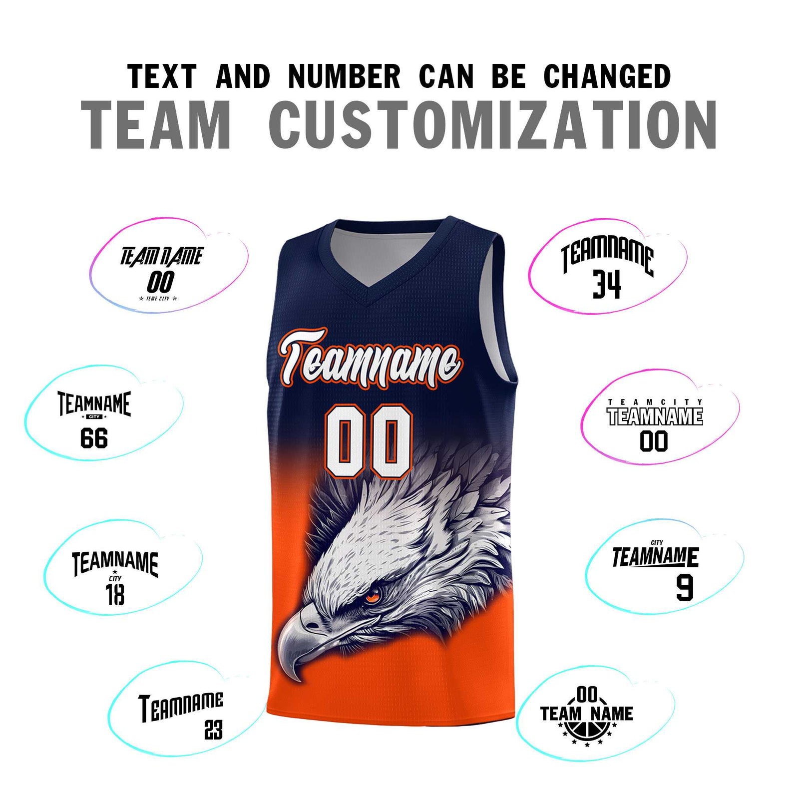 Custom Navy Orange Eagle Pattern Graffiti Pattern Sports Uniform Basketball Jersey
