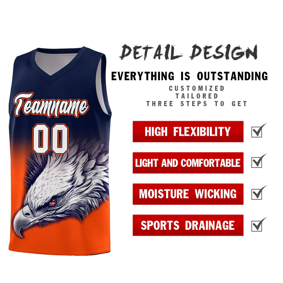 Custom Navy Orange Eagle Pattern Graffiti Pattern Sports Uniform Basketball Jersey