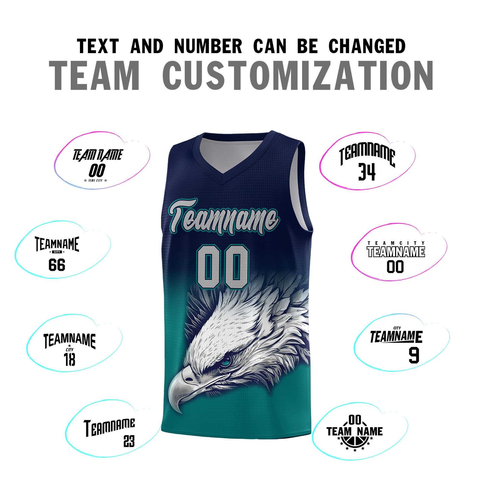 Custom Navy Teal Eagle Pattern Graffiti Pattern Sports Uniform Basketball Jersey