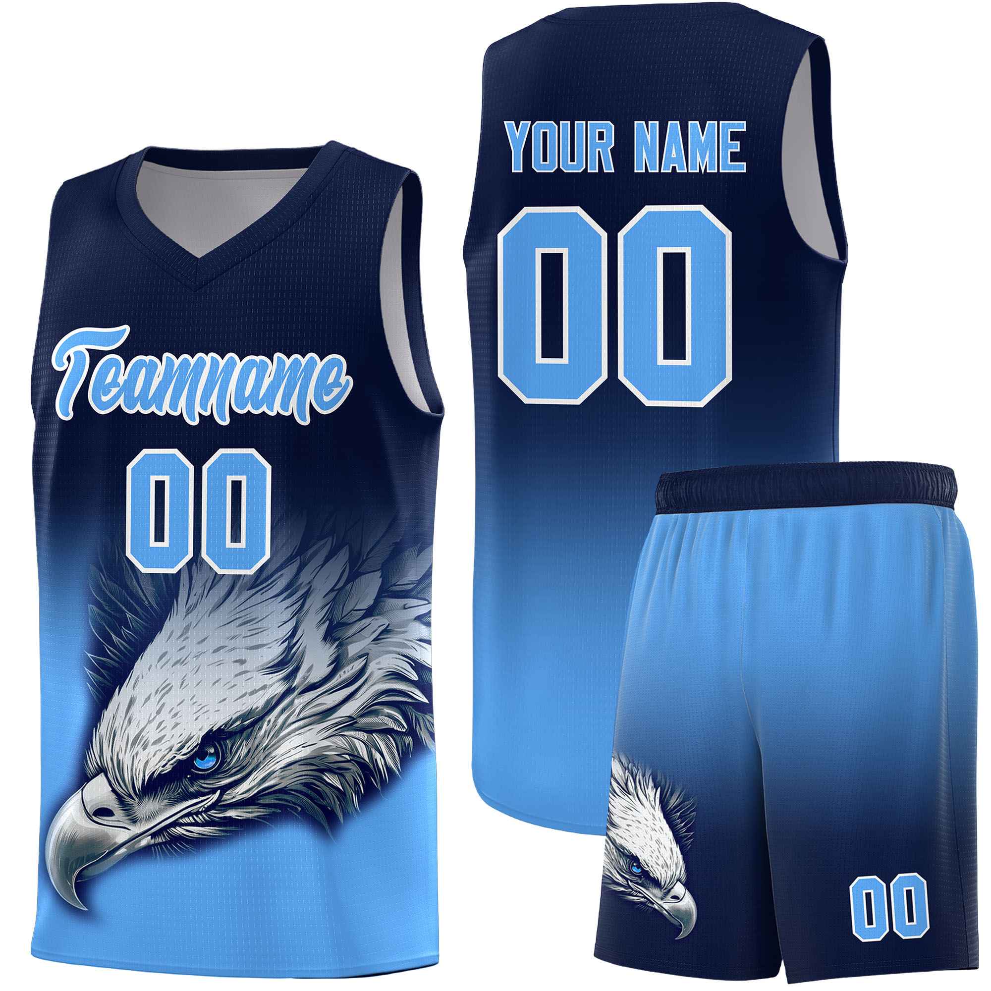 Custom Navy Powder Blue Eagle Pattern Graffiti Pattern Sports Uniform Basketball Jersey