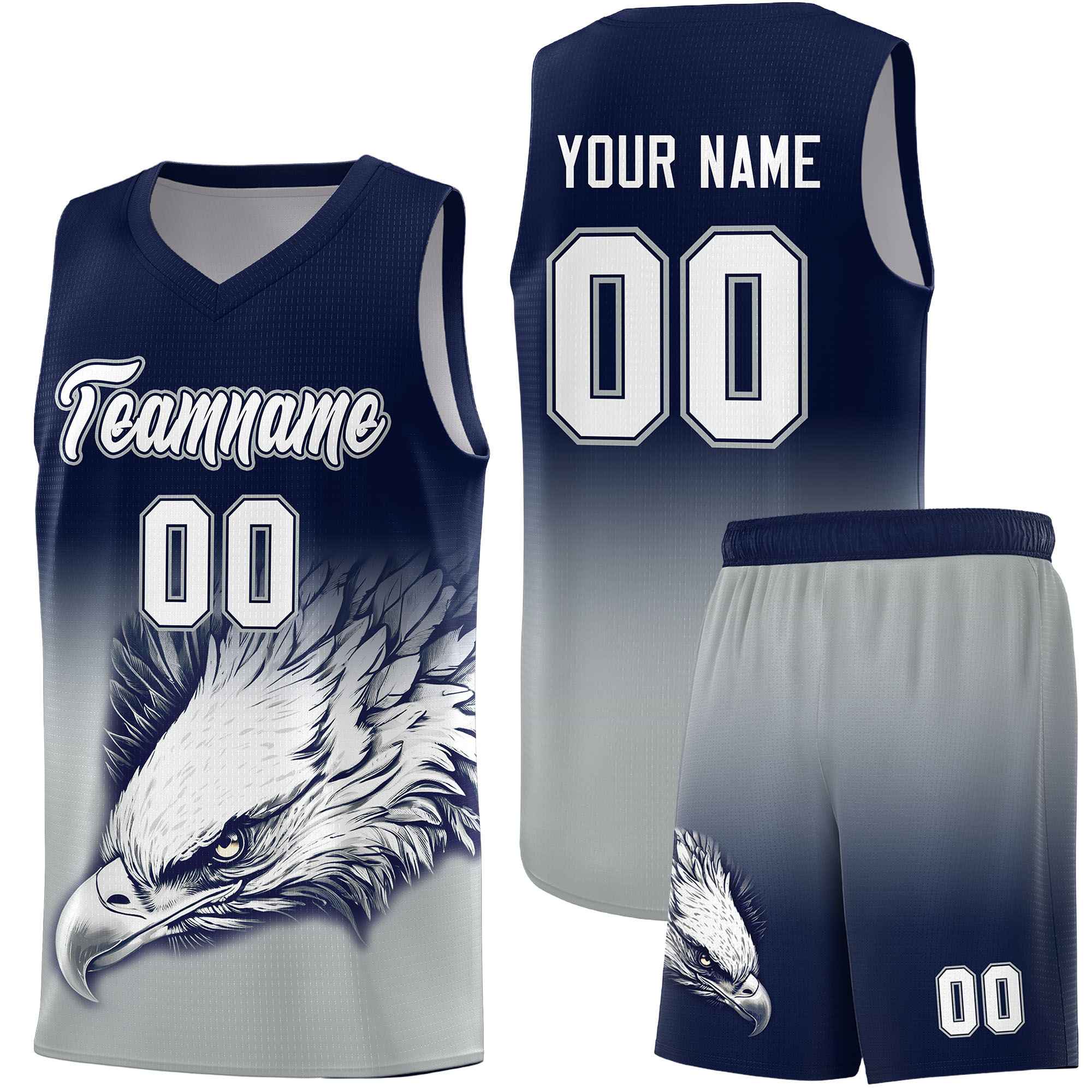 Custom Navy Gray Eagle Pattern Graffiti Pattern Sports Uniform Basketball Jersey