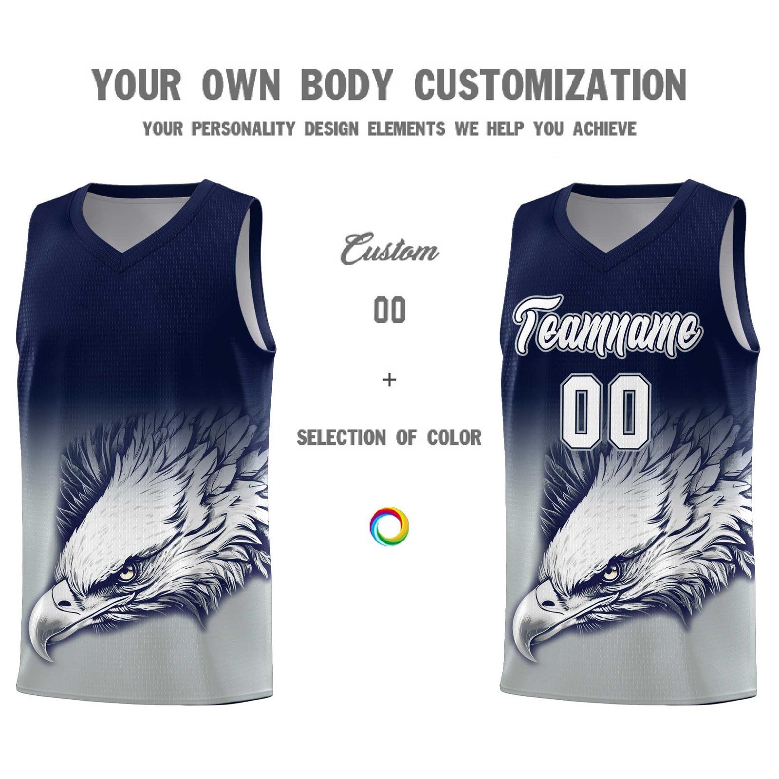 Custom Navy Gray Eagle Pattern Graffiti Pattern Sports Uniform Basketball Jersey
