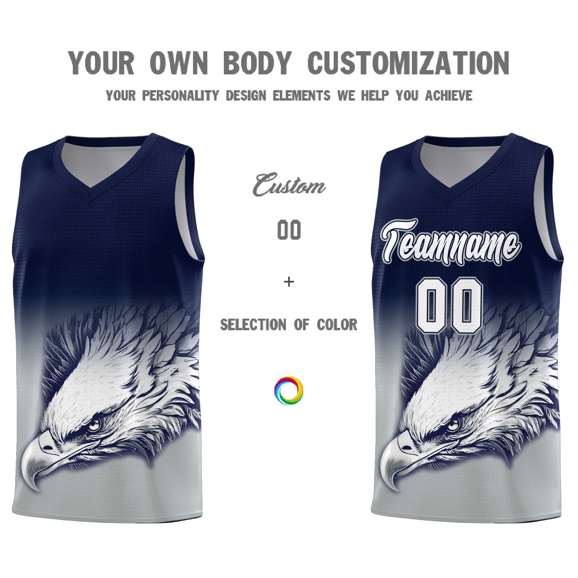Custom Navy Gray Eagle Pattern Graffiti Pattern Sports Uniform Basketball Jersey