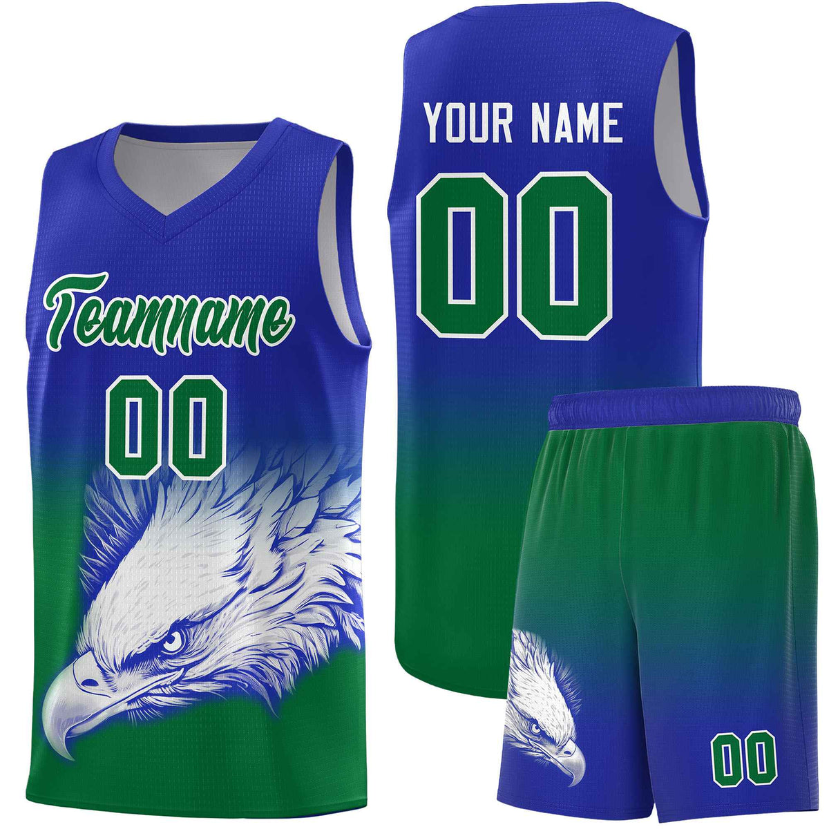 Custom Royal Kelly Green Eagle Pattern Graffiti Pattern Sports Uniform Basketball Jersey