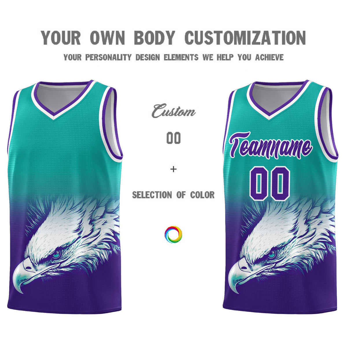 Custom Aqua Purple Eagle Pattern Graffiti Pattern Sports Uniform Basketball Jersey