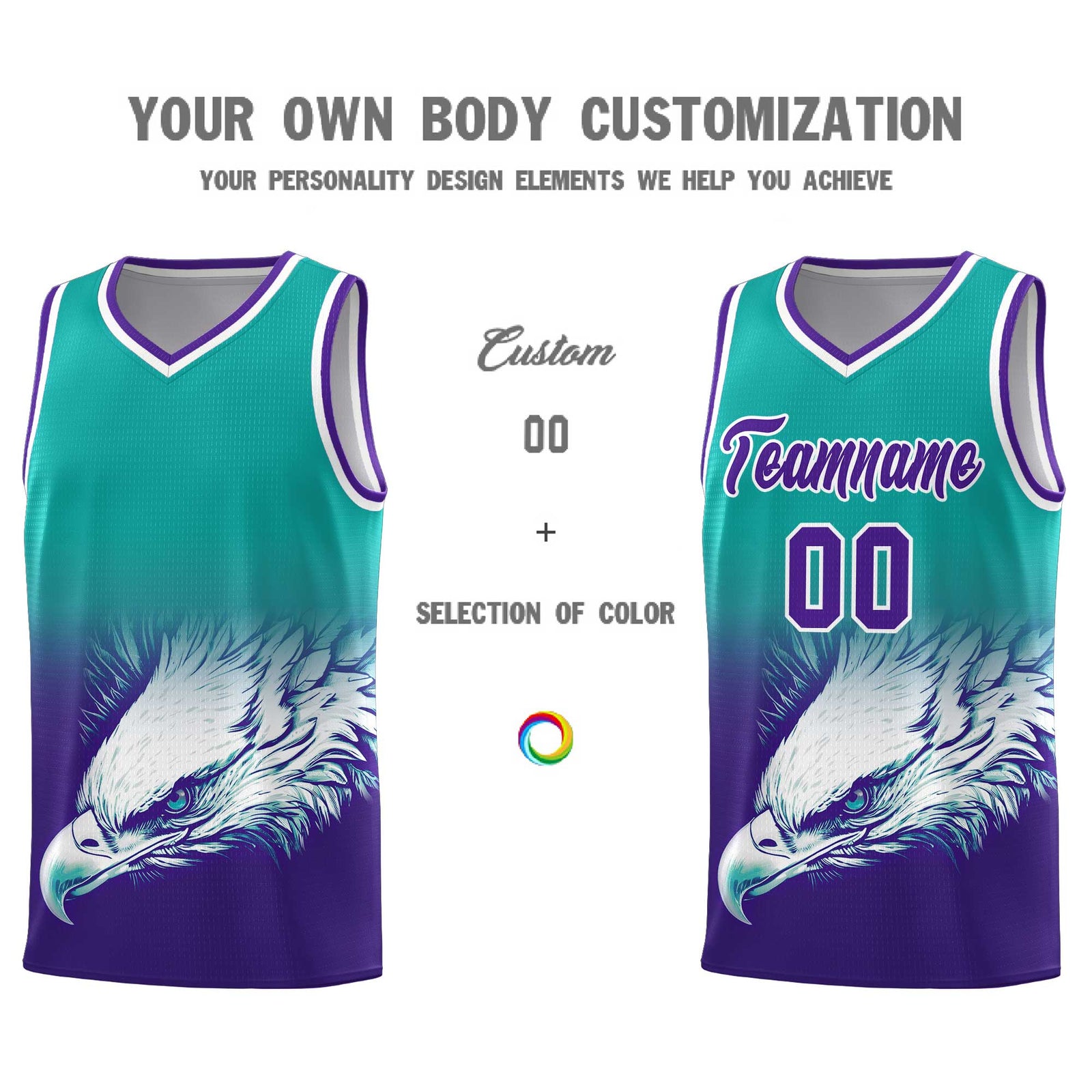 Custom Aqua Purple Eagle Pattern Graffiti Pattern Sports Uniform Basketball Jersey