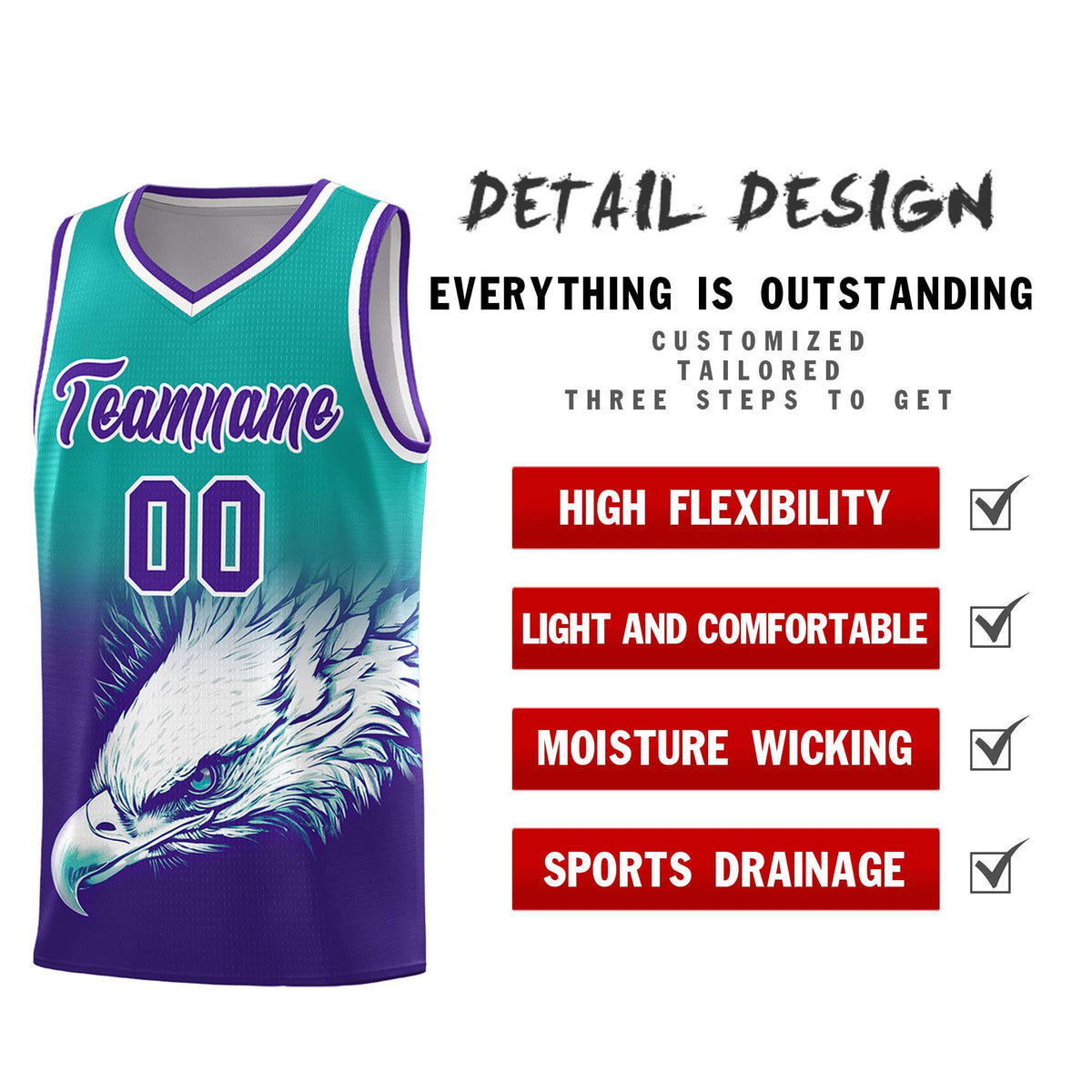 Custom Aqua Purple Eagle Pattern Graffiti Pattern Sports Uniform Basketball Jersey